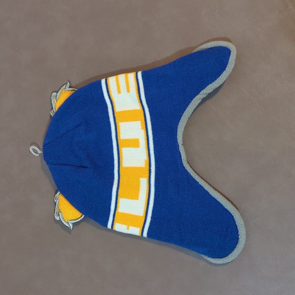 NHL St Louis Blues Infant Baby Trapper Knit Hat With Ears Blue Gray Yellow White - Picture 4 of 6